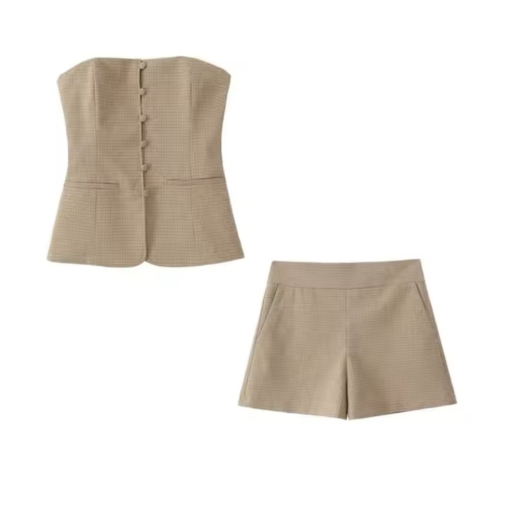 Brown Checkered Two-Piece Set